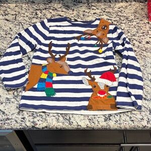 Mini Boden Blue and White Striped Holiday Shirt